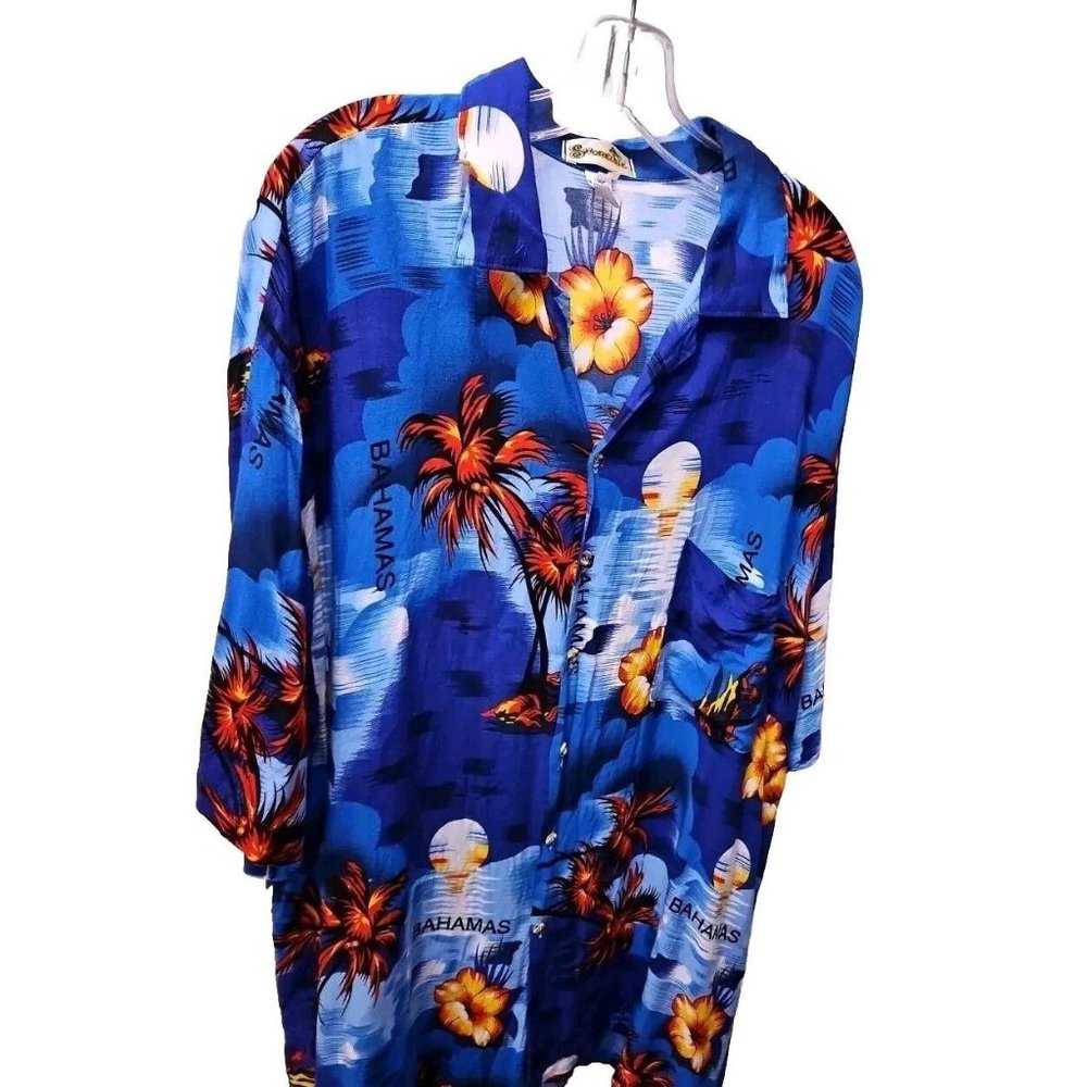 Shore Line Bahamas 4X Large Pocket T-Shirt 100% Rayon Vivid Color Full Button Up